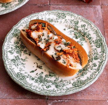 hot dog aubergine poulet effiloche