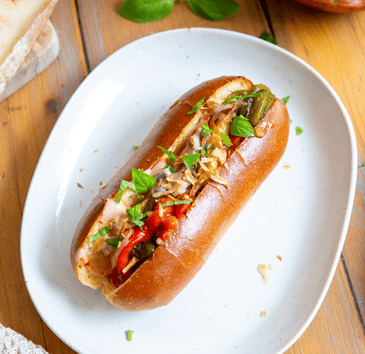 hot dog poivrons et fromage brebis