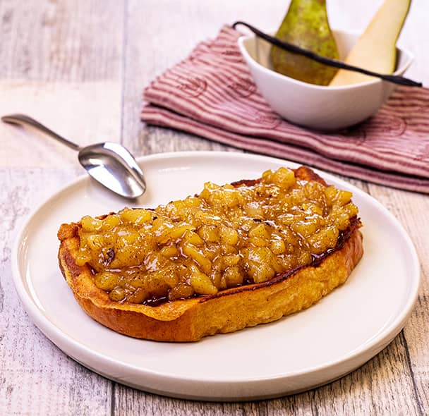 Gâche façon pain perdu à la confiture de poire vanillée
