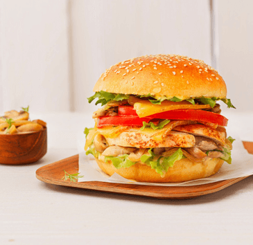 Burger poulet, fromage comté et champignons